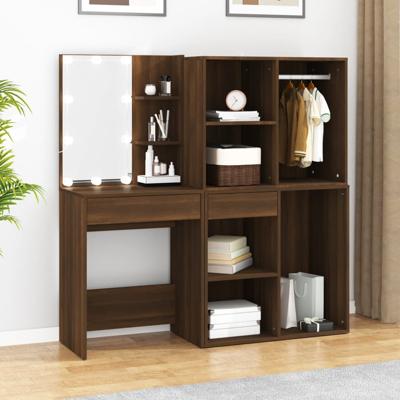 Kaptafel met kastjes LED bewerkt hout bruin eikenkleur