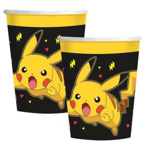 Pokemon themafeest drinkbekers - 16x - zwart/geel - karton - 237 ml