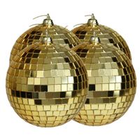 Grote discobal kerstballen - 4x stuks - goud - 10 cm - kunststof