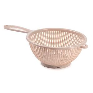 Keuken vergiet/zeef met steel - kunststof - Dia 22 cm x Hoogte 10 cm - beige