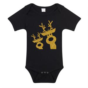 Kerst baby rompertje - zwart - glitter goud - rendier - Kerst cadeau