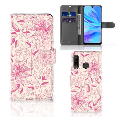 Huawei P30 Lite (2020) Hoesje Pink Flowers | Portemonnee hoesje
