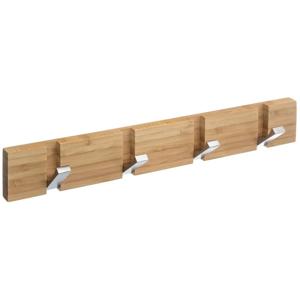 Kapstok rek voor wand/muur - lichtbruin - 4x inklapbare ophanghaken - bamboe/metaal - B40 x H6 cm