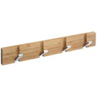 Kapstok rek voor wand/muur - lichtbruin - 4x inklapbare ophanghaken - bamboe/metaal - B40 x H6 cm