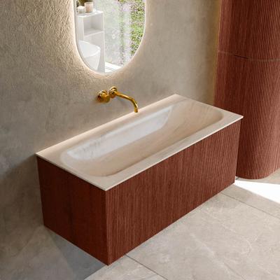 Badmeubel Mondiaz Kurve-Dlux | 100 cm | Meubelkleur Ruby | Wastafelkleur Meli | Solid surface | Wasbak midden spoelbak | Zonder kraangat(en)