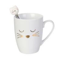Koffiemok met lepel Catwoman - Katten/Poezen liefhebbers - Keramiek - wit - 350 ml - 8 x 11 cm