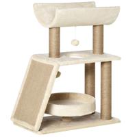 PawHut Krabpaal Kattenboom, inclusief speelgoed en kattenbed, 60 cm x 30 cm x 76 cm, CrÃ¨me + Natuur