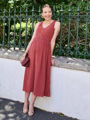 Lange jurk voor zwangerschap en borstvoeding terracotta