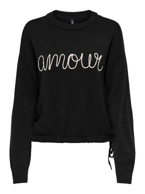 Only Onlkatia Ls Text O-neck Cc Knt Trui Black String Embroidery Whitecap Gr