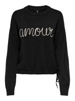 Only Onlkatia Ls Text O-neck Cc Knt Trui Black String Embroidery Whitecap Gr