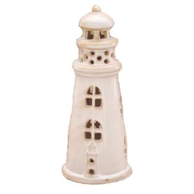 Vuurtoren beeld - creme - Aardewerk - 8 x 19 cm -? groot - decoratie