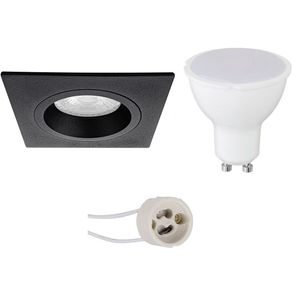 LED Spot Set - Pragmi Rodos Pro - GU10 Fitting - Dimbaar - Inbouw Vierkant - Mat Zwart - 6W - Helder/Koud Wit 6400K - 93mm