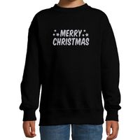 Merry Christmas Kerst sweater / trui zwart voor kinderen met zilveren glitter bedrukking - thumbnail