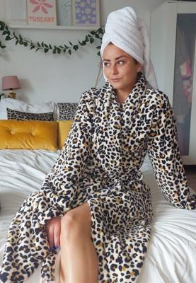 Damesbadjas panterprint - fleece-xl/xxl