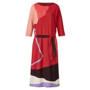 Intarsia jurk van bio-scheerwol, framboos-motief Maat: 36