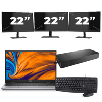 Dell Latitude 3320 - Intel Core i5-11e Generatie - 14 inch - 8GB RAM - 256GB SSD - Windows 11 Home + 3x 22 inch Monitor