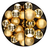 28x stuks kunststof kerstballen goud 4 en 6 cm - thumbnail