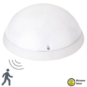 LED Plafondlamp met Bewegingssensor - Opbouw Rond 12W - Waterdicht IP54 - Helder/Koud Wit 6400K - 360° - Mat Wit Kunststof