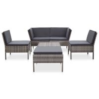 The Living Store Loungeset - 6-delige - Grijs/antraciet - Poly rattan