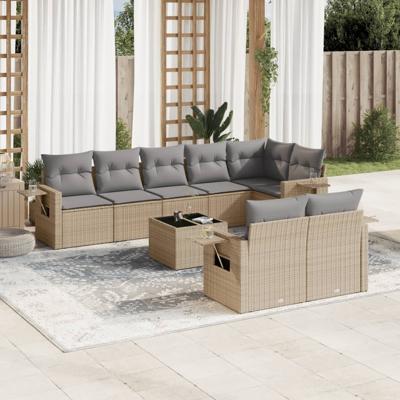 9-delige Loungeset met kussens poly rattan beige