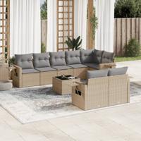 9-delige Loungeset met kussens poly rattan beige