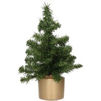 Mini kunstboom/kunst kerstboom groen 45 cm met gouden pot - Kunstkerstboom