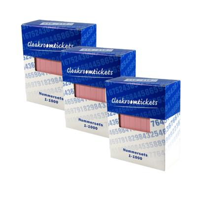 Nummer blokken - 3x - cijfers 1 t/m 1000 - roze - papier - garderobe/loterij nummers