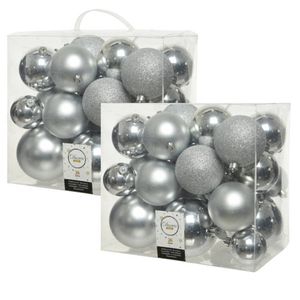 52x stuks kunststof kerstballen zilver 6-8-10 cm glans/mat/glitter - Kerstbal