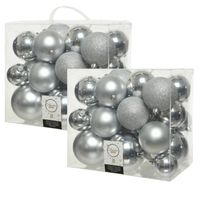 52x stuks kunststof kerstballen zilver 6-8-10 cm glans/mat/glitter - Kerstbal - thumbnail