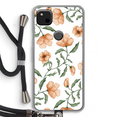 Peachy flowers: Pixel 4a Transparant Hoesje met koord