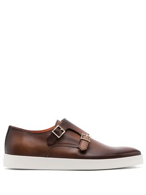 Santoni chaussures en cuir à double boucles - Marron