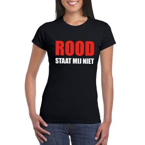 Rood staat mij niet tekst t-shirt zwart voor dames