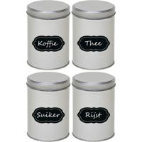 Keuken Bewaarblikken set - 4x stuks - zilver - metaal - met beschrijfbare etiketten van 13 cm