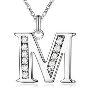 Zilverkleurige Letter M Dames Ketting met Zirkonia