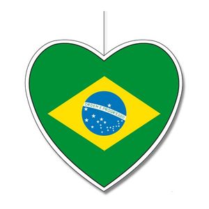 3x Brazilie hangdecoratie harten 28 cm - Feestdecoratievoorwerp