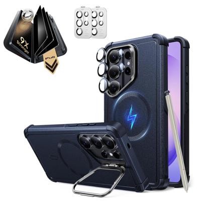 Galaxy S26 Ultra Bundle Cyber Tough Magnetic Case (Stash Stand) and Armorite® Pro Privacy Screen Protector - Navy Blue