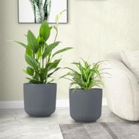 2 Stuks Plantenbakken met Afwateringsgaten Decoratieve Bloempotten Grijs