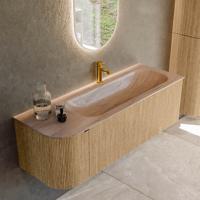 Badmeubel Mondiaz Kurve-Dlux | 135 cm | Meubelkleur Oak | Wastafelkleur Saba | Solid surface | Wasbak rechter zijde spoelbak | 1 kraangat