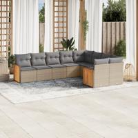 9-delige Loungeset met kussens poly rattan beige