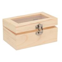 Houten kistje onbedrukt met glazen deksel - 15 x 10 x 6 cm - Knutsel juwelenkistje