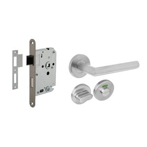 Intersteel Deurbeslag set WC-slot 63/8mm RVS + deurklink Hoek 90 graden RVS