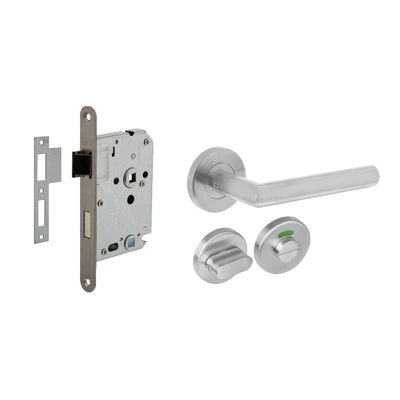Intersteel Deurbeslag set WC-slot 63/8mm RVS + deurklink Hoek 90 graden RVS