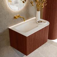 Badmeubel Mondiaz Kurve | 75 cm cm | Meubelkleur Ruby | Wastafelkleur Talc | Solid surface | Wasbak links zijde spoelbak | Zonder kraangat(en)