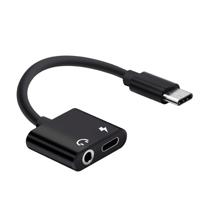 USB-C/type-C naar 3.5 mm AUX + USB-C/type C oortelefoon adapter oplader audio kabel voor Mi 8 Lite a2 (L1130) (zwart)