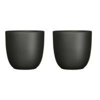 Plantenpot/bloempot Tusca - 2x - Zwart - keramiek - mat - D13.5/H13 cm