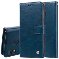 Business stijl olie Wax textuur horizontale Flip lederen case voor Galaxy A30 met houder & kaartsleuven & portemonnee (blauw)