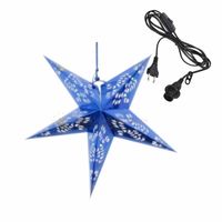 Kerstversiering blauwe kerststerren 60 cm inclusief zwarte lichtkabel - Kerststerren - thumbnail
