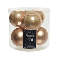 Kerstballen - 6x st - toffee bruin - 8 cm - glas - kerstversiering - thumbnail