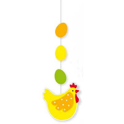 Pasen thema versiering - papier - 66 x 25 cm - geel/groen - hangdecoratie - kip met eitjes