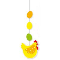 Pasen thema versiering - papier - 66 x 25 cm - geel/groen - hangdecoratie - kip met eitjes Pasen thema versiering - papier - 66 x 25 cm - geel/groen - hangdecoratie - kip met eitjes